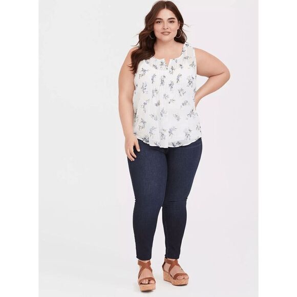 Torrid Blueberry White Crinkle Chiffon Sheer Pintuck Tank 00 M/L NWT - Picture 7 of 10